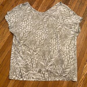 Christian Siriano 100% linen white/green short sleeve shirt